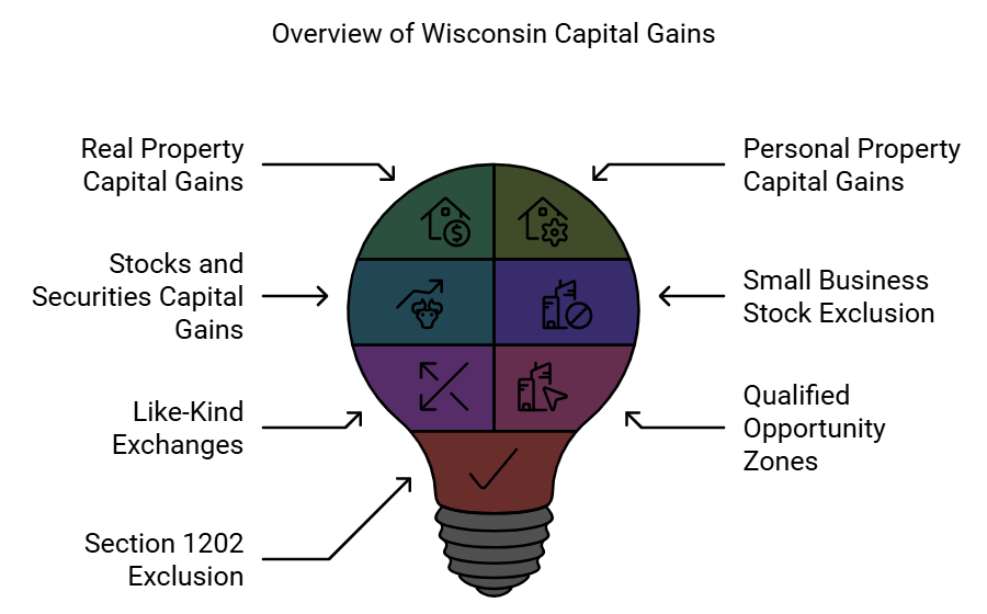 What are the different types of capital gains in Wisconsin